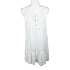 BCBGeneration Dress Women Medium White Sleeveless A-Line Tiered Tie Collar